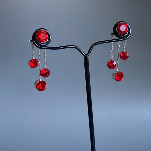 Fifth Avenue Red Triple Glitz Front & Back Earrings - Picture 1 of 8